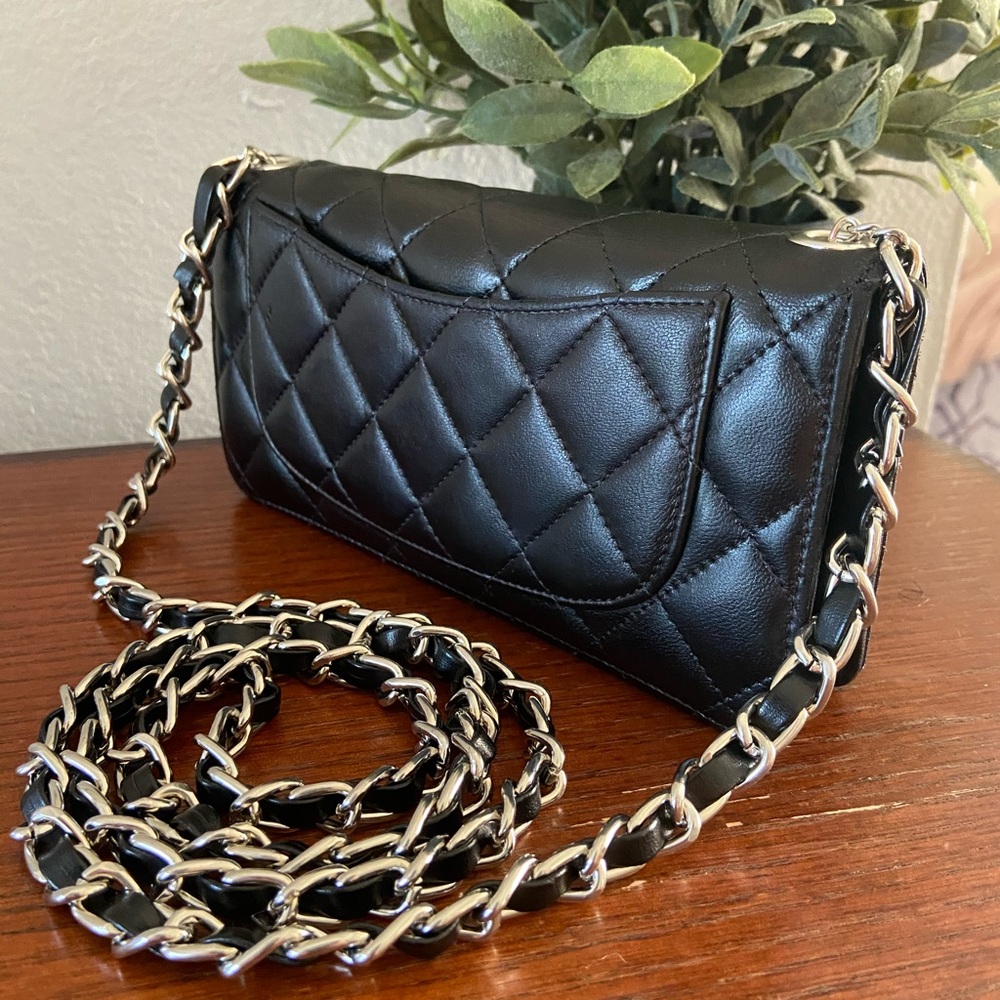 🖤⛓Chanel Matelasse Wallet Chain Quilted Crossbody CC Logo Black - Picture 2 of 10